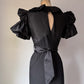 30s Black Moiré Ruffle Sleeve Maxi Dress Gown / S