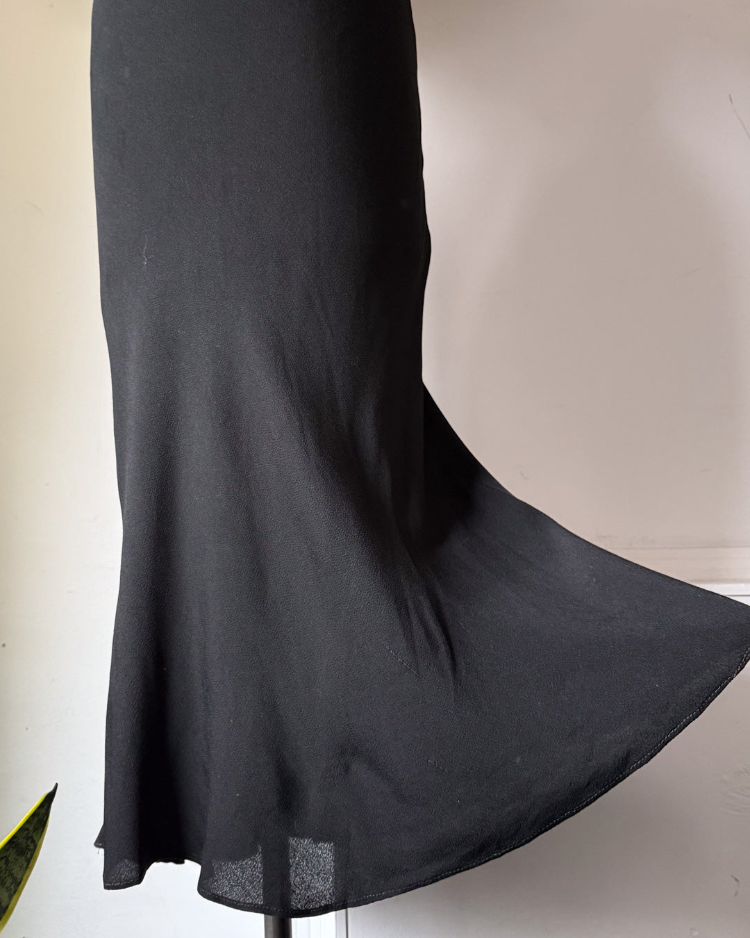 30s Black Moiré Ruffle Sleeve Maxi Dress Gown / S