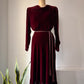 30s Wine Silk Velvet Long Sleeve Bias Cut Dress / S