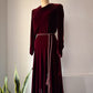 30s Wine Silk Velvet Long Sleeve Bias Cut Dress / S