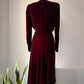 30s Wine Silk Velvet Long Sleeve Bias Cut Dress / S