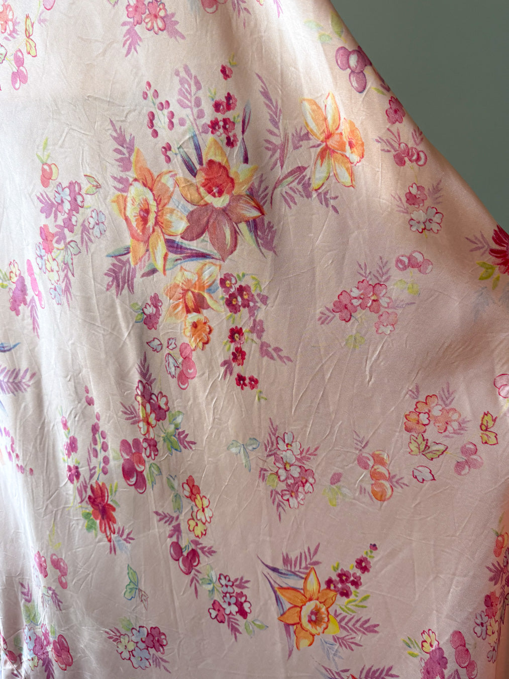 30s Floral Satin Bias Cut Slip Dress / M-L
