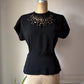 40s Cutout Neckline Black Rayon Blouse Top / M