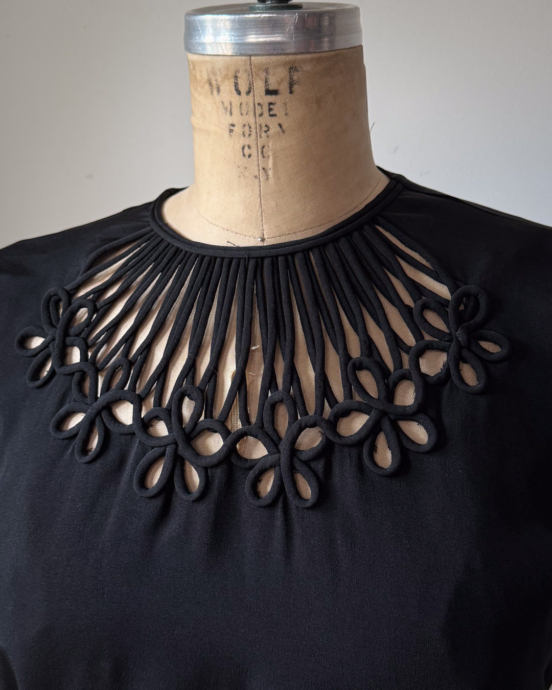 40s Cutout Neckline Black Rayon Blouse Top / M