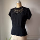 40s Cutout Neckline Black Rayon Blouse Top / M