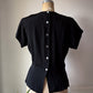 40s Cutout Neckline Black Rayon Blouse Top / M