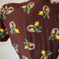 40s Brown Novelty Magic Mirror Floral Print Belted Dress / XS