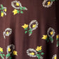 40s Brown Novelty Magic Mirror Floral Print Belted Dress / XS
