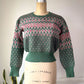 40s Jantzen Green & Red Knit Cropped Wool Sweater / S-M