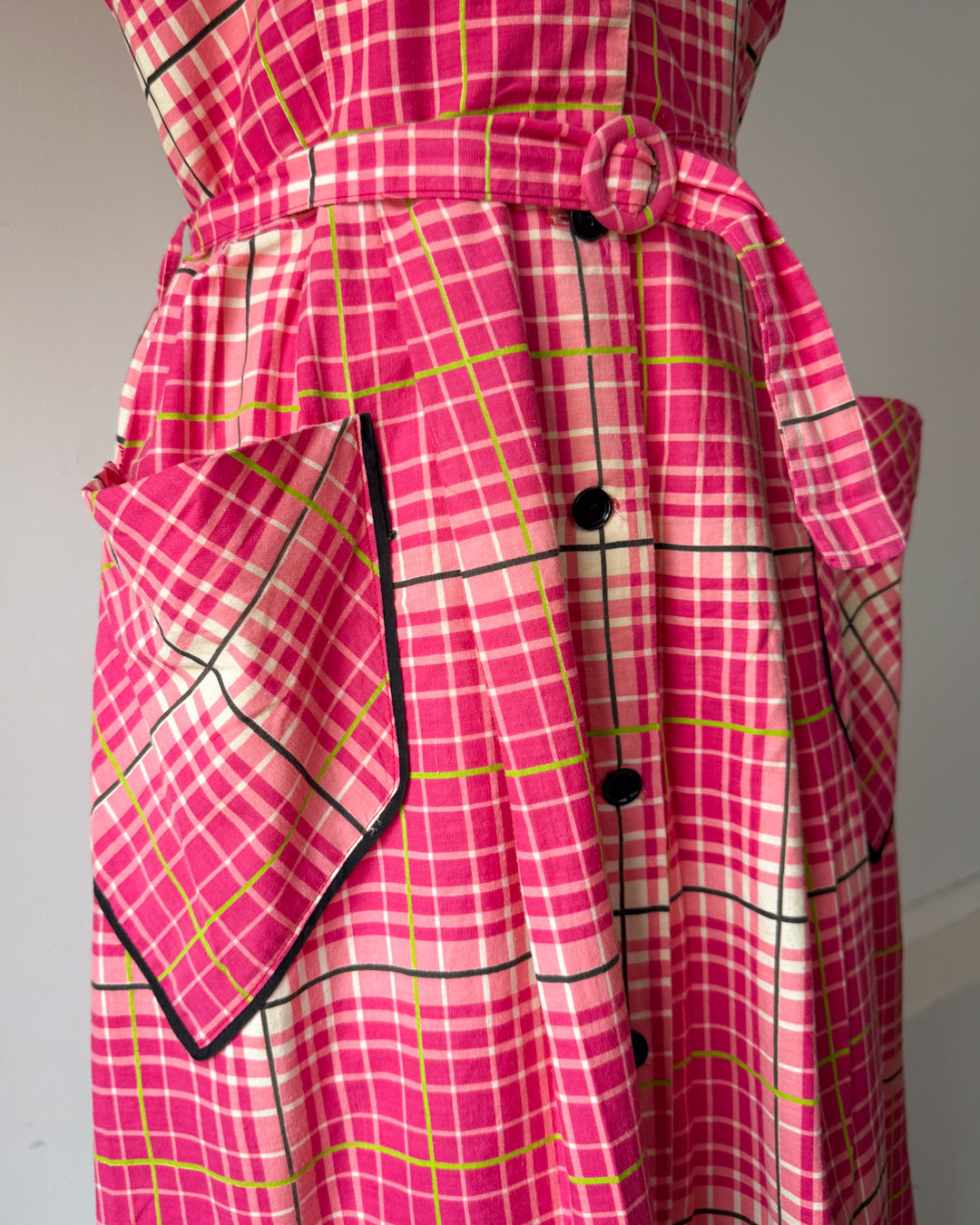 40s Pink Cotton Day Dress / L