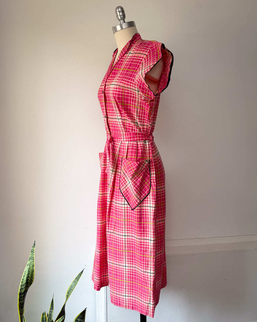 40s Pink Cotton Day Dress / L