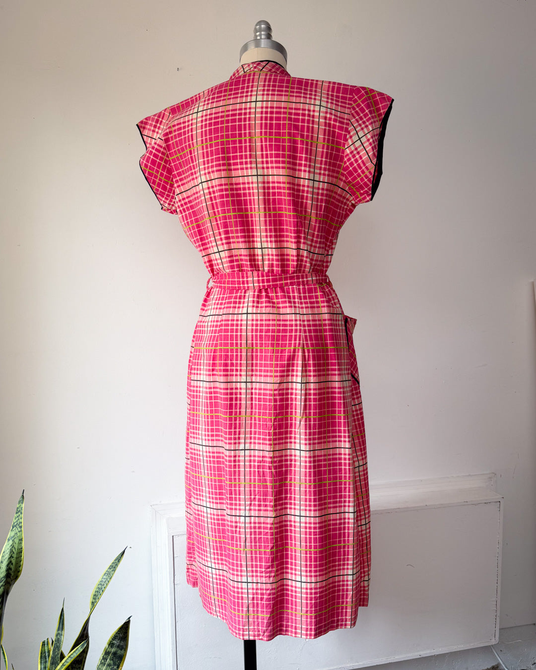 40s Pink Cotton Day Dress / L