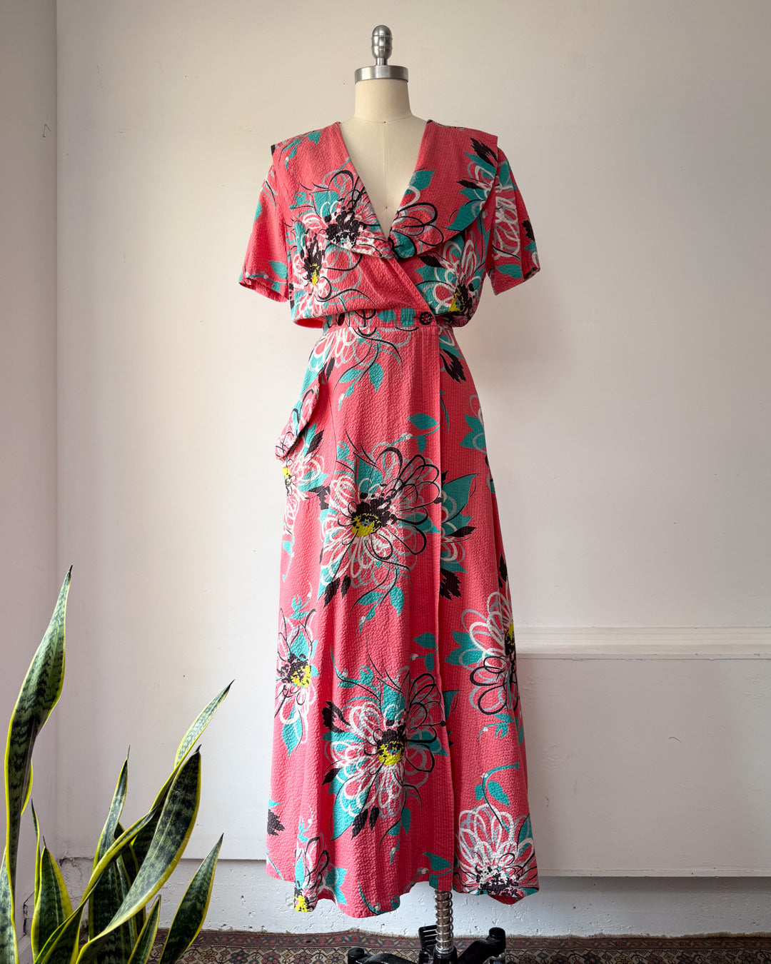 40s Seersucker Dressing Gown / L