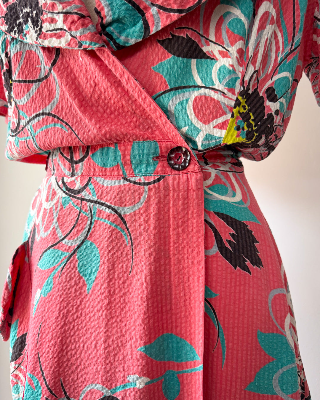 40s Seersucker Dressing Gown / L