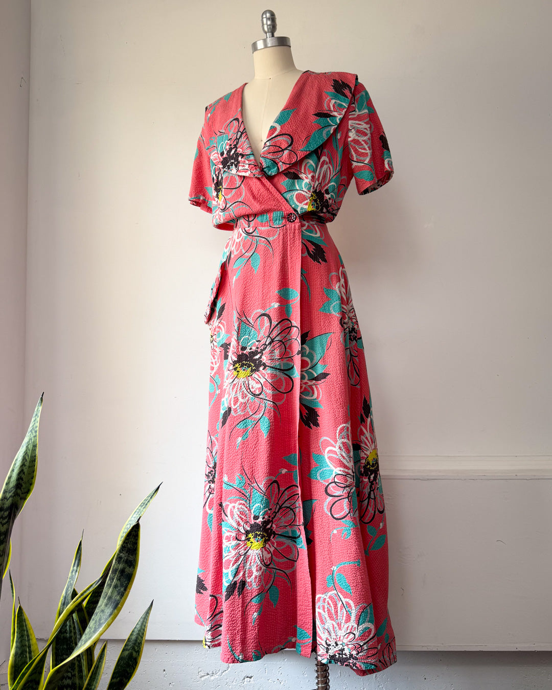 40s Seersucker Dressing Gown / L