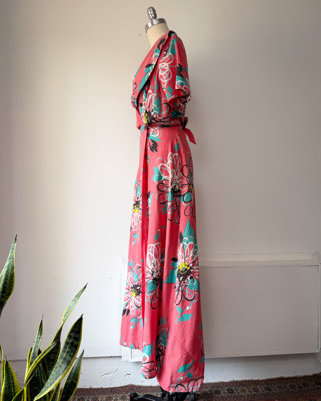 40s Seersucker Dressing Gown / L