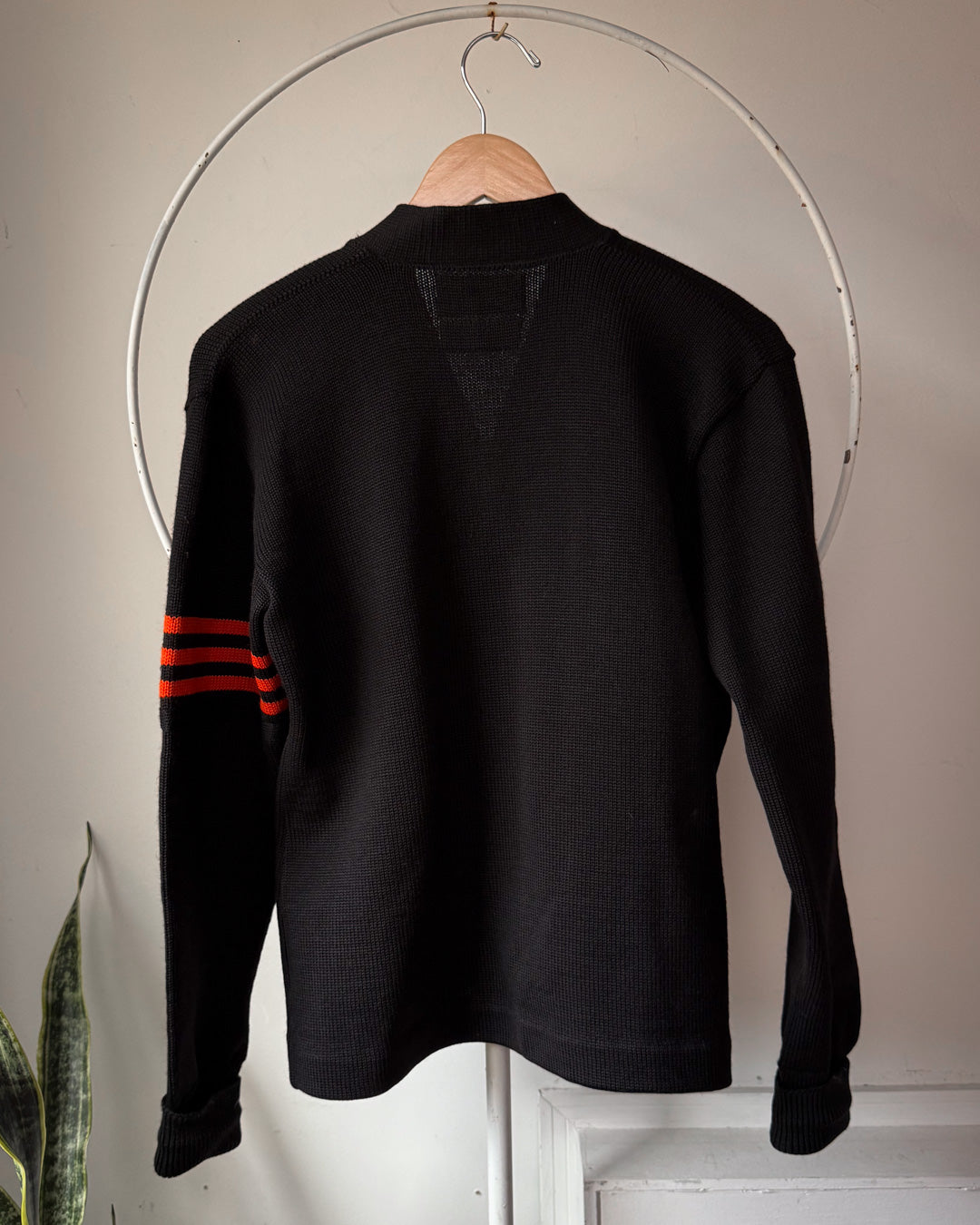 40s Black & Orange Wool Varsity Cardigan / L