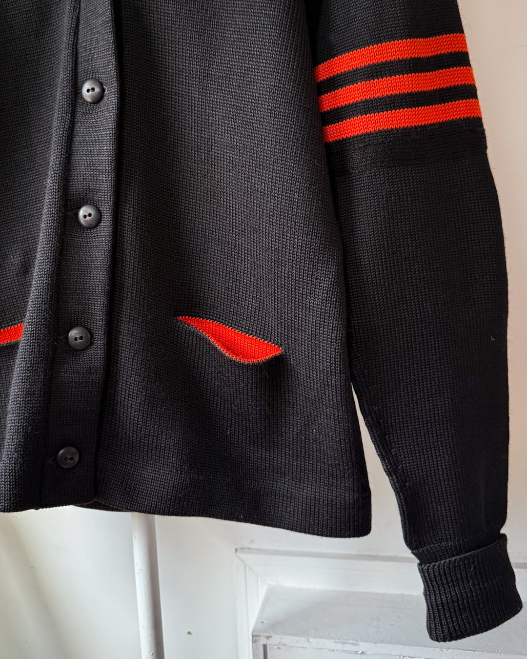 40s Black & Orange Wool Varsity Cardigan / L