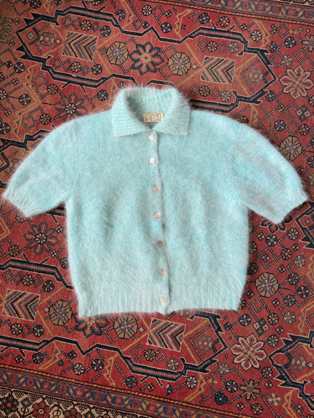50s Blue French Angora Sweater | M