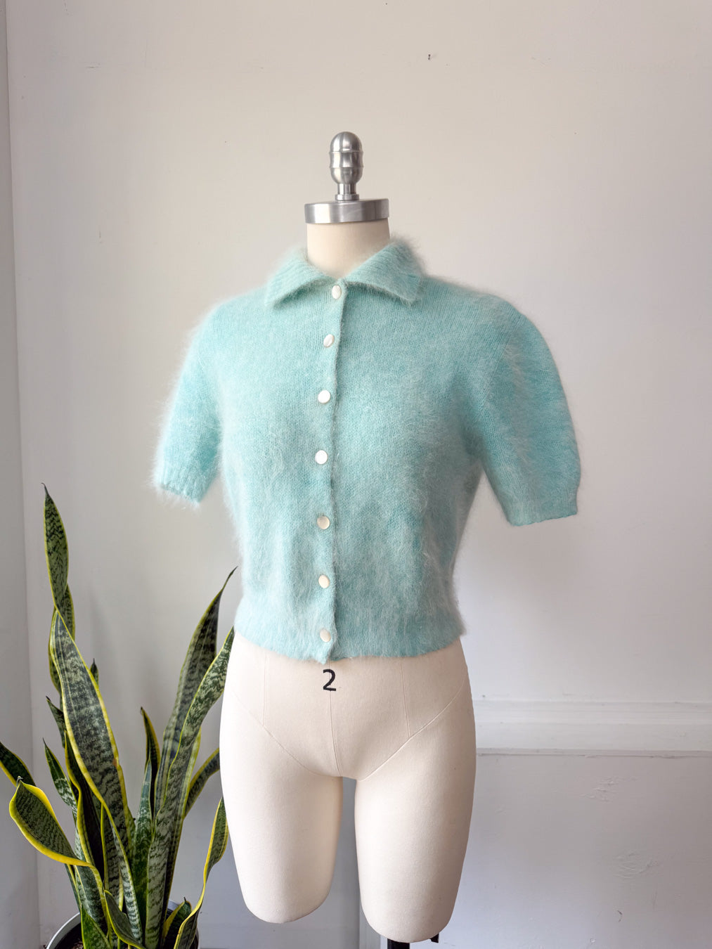 50s Blue French Angora Sweater | M