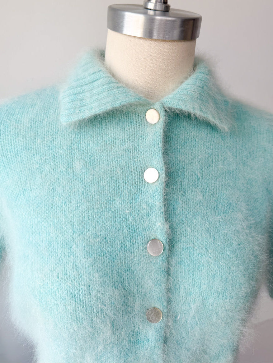 50s Blue French Angora Sweater | M