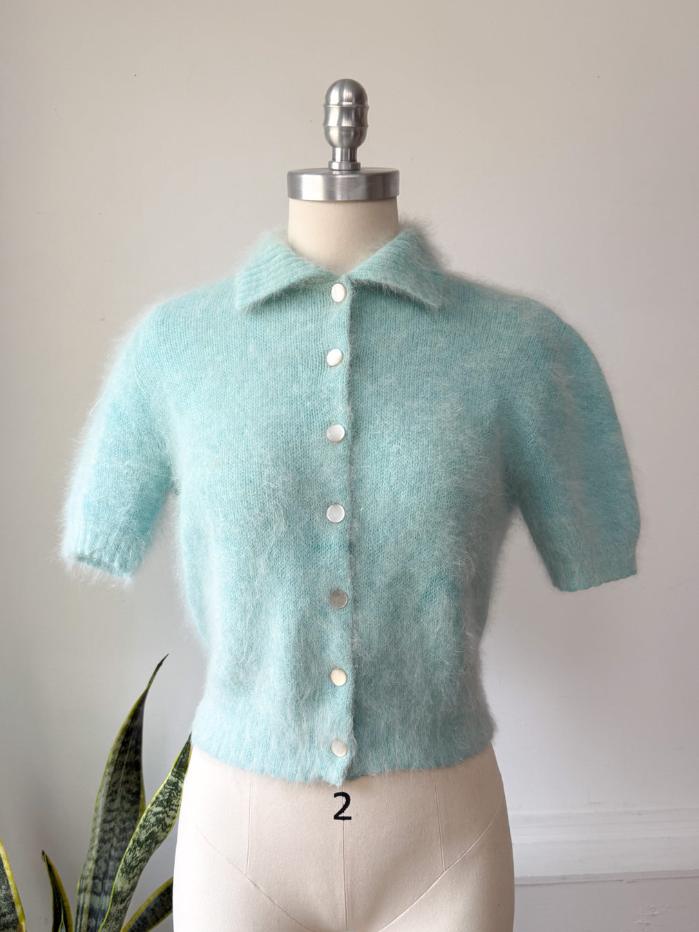 50s Blue French Angora Sweater | M