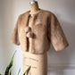 50s Faux Fur Pom Pom Cropped Jacket / S-M