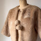 50s Faux Fur Pom Pom Cropped Jacket / S-M
