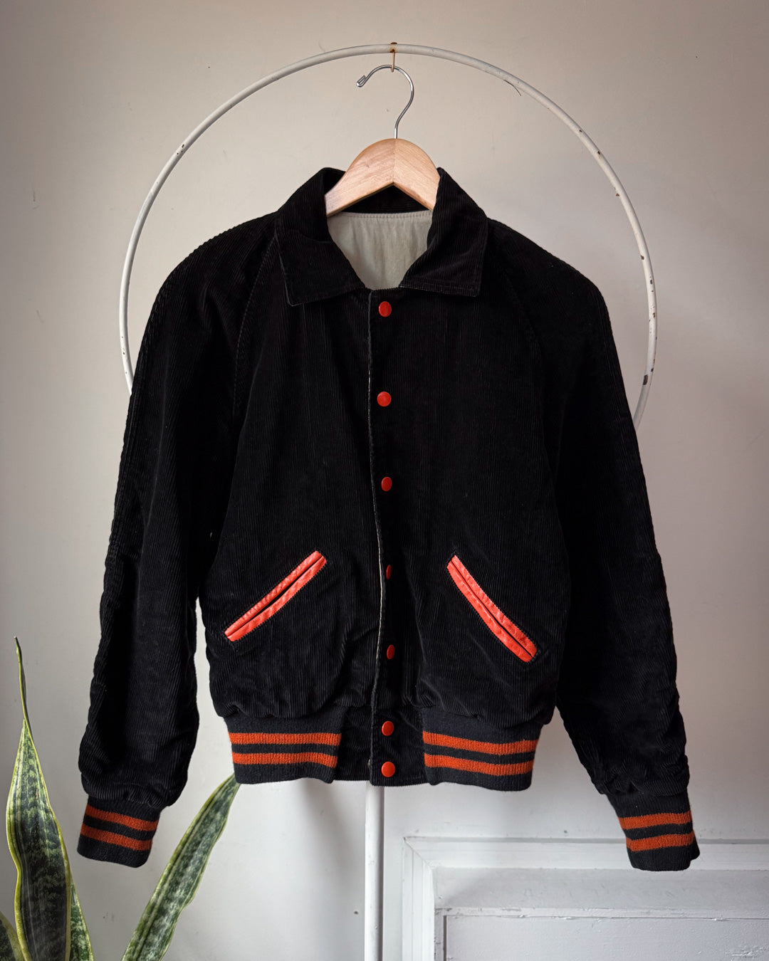 50s Black & Orange Corduroy Jacket / M