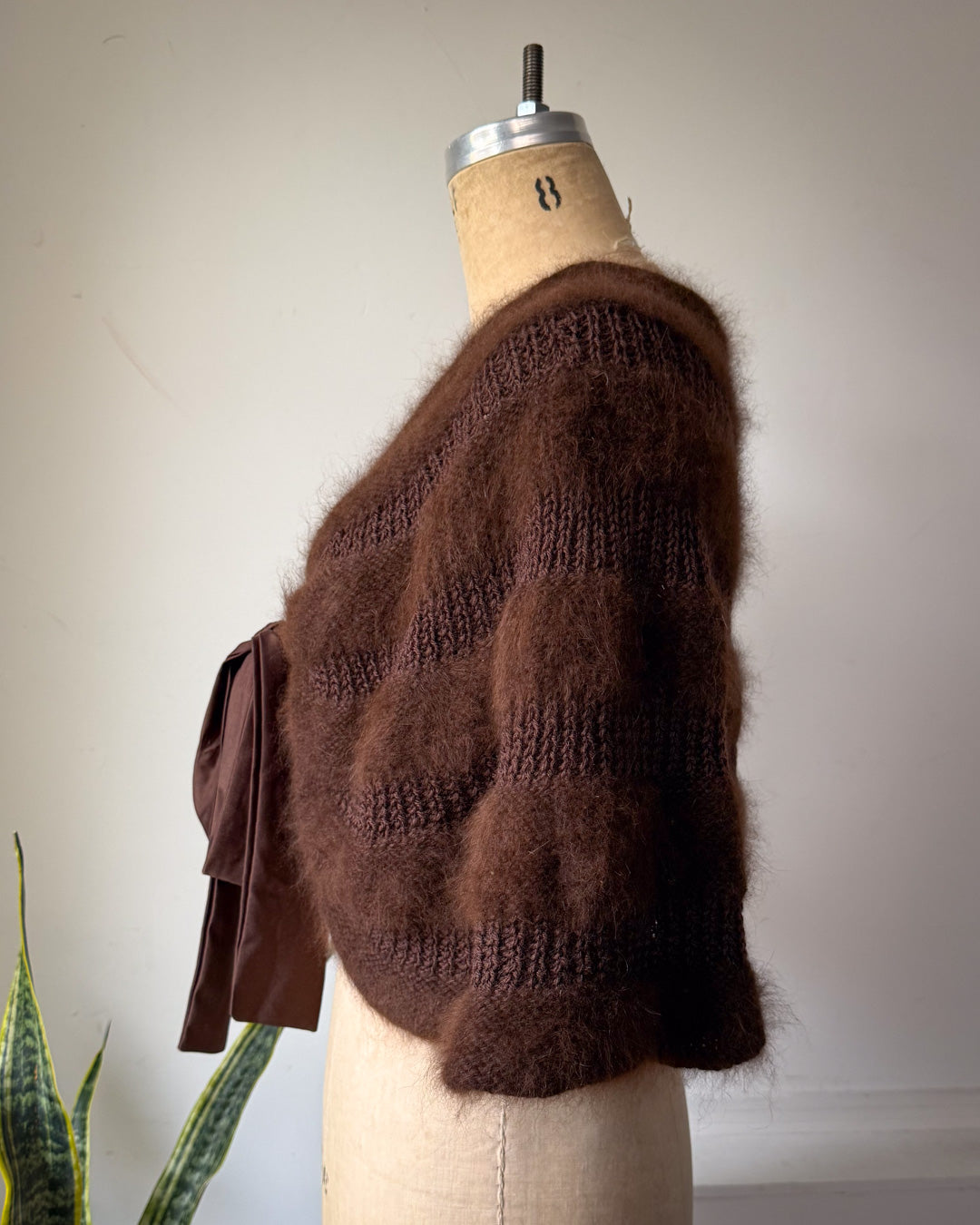 50s Chocolate Brown Angora Knit Shrug / S-M