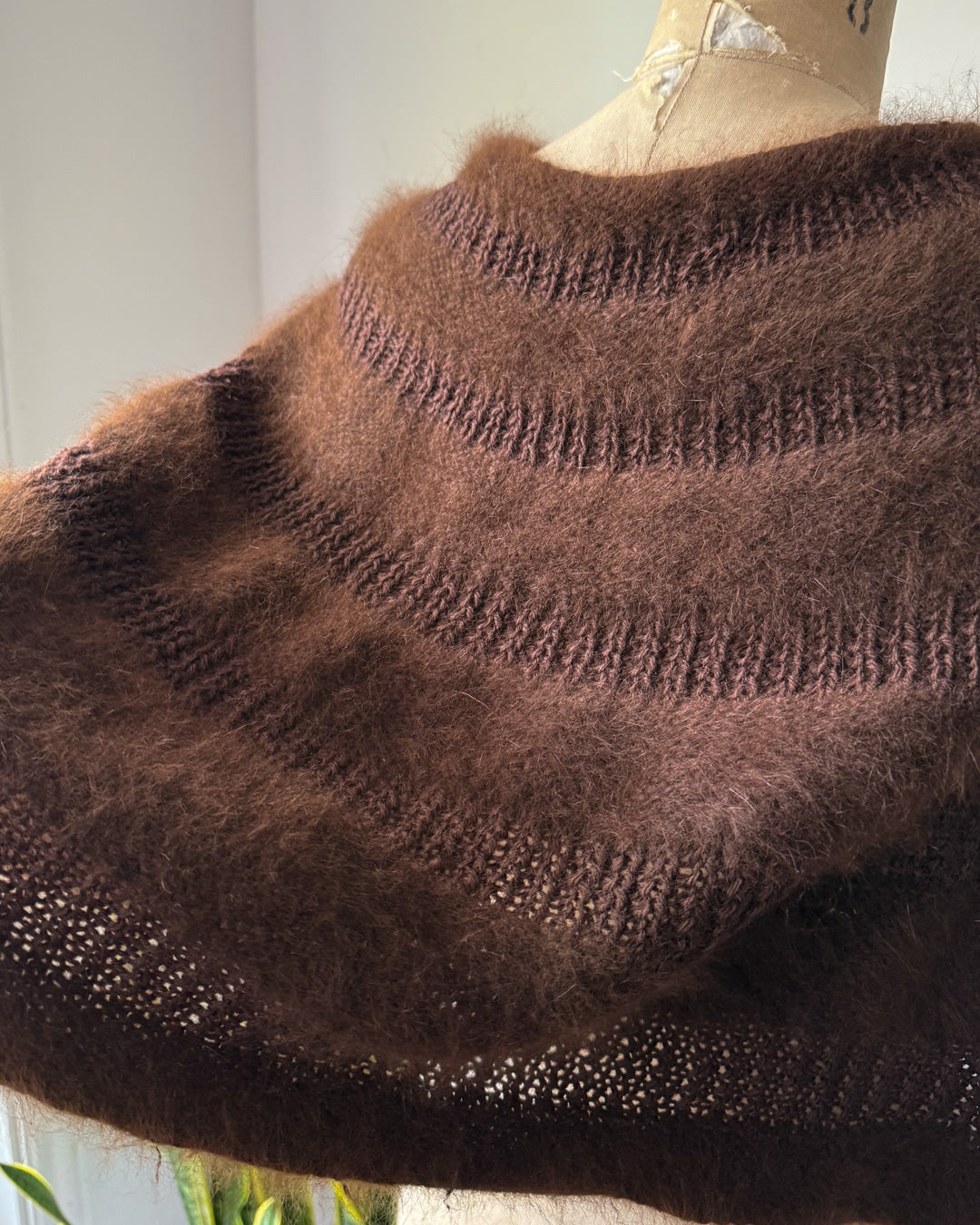 50s Chocolate Brown Angora Knit Shrug / S-M