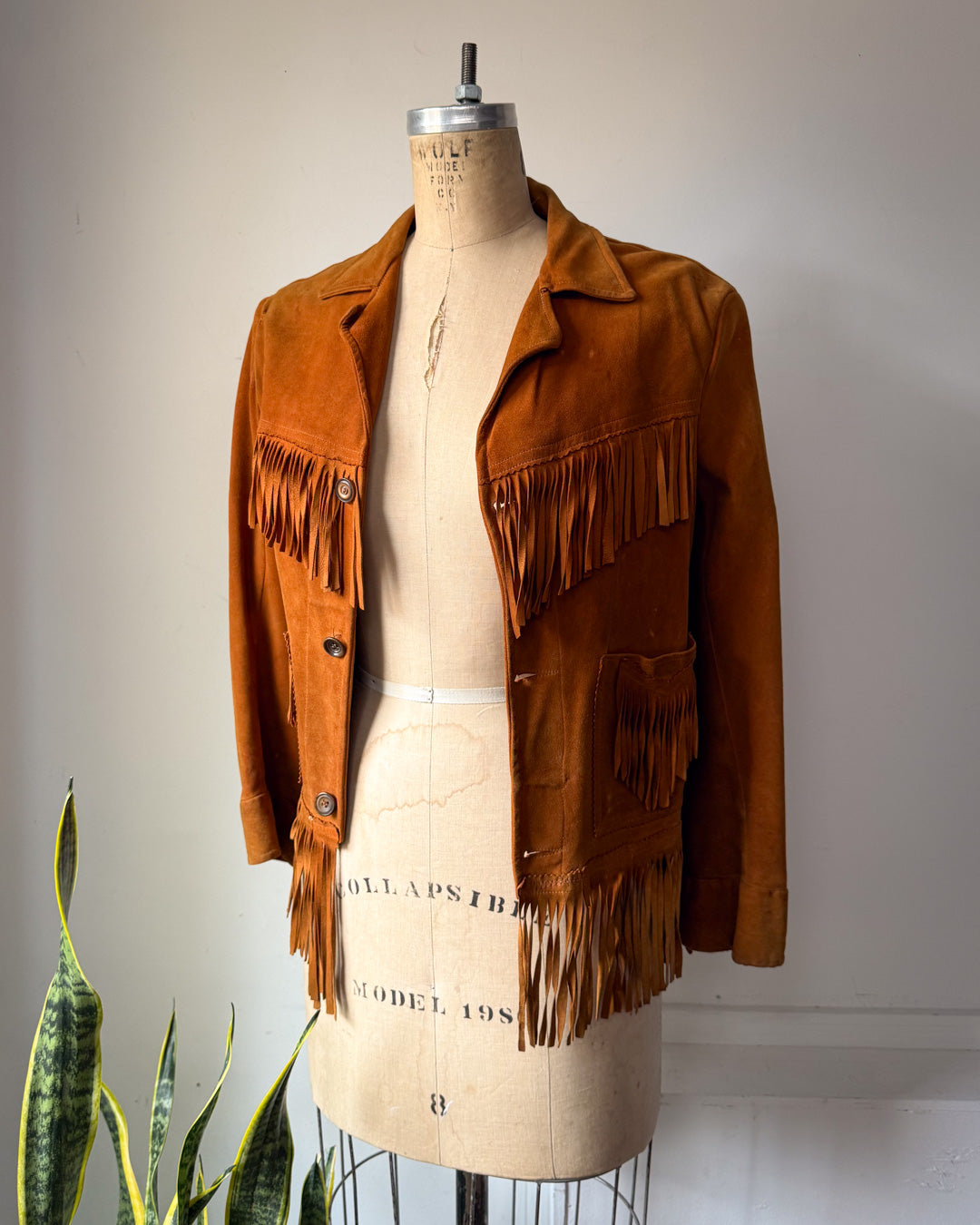 50s Brown Deerskin Western  Leather Fringe Jacket / S