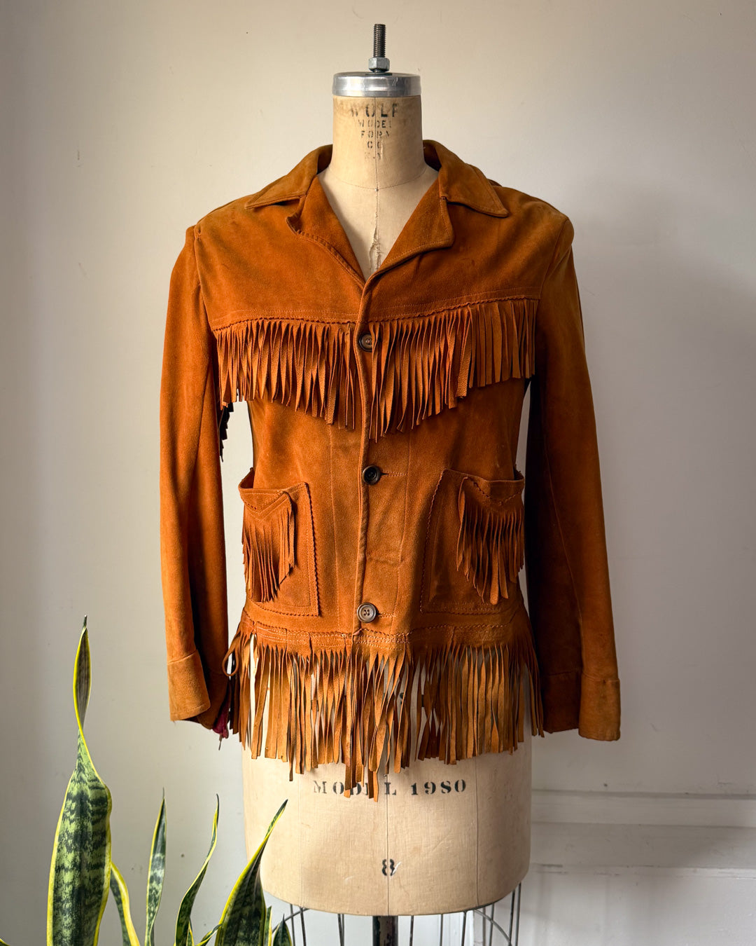 50s Brown Deerskin Western  Leather Fringe Jacket / S