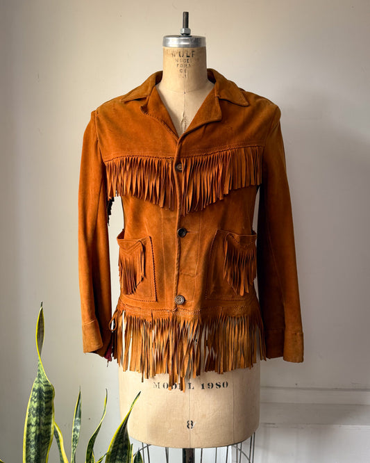 50s Brown Deerskin Western  Leather Fringe Jacket / S