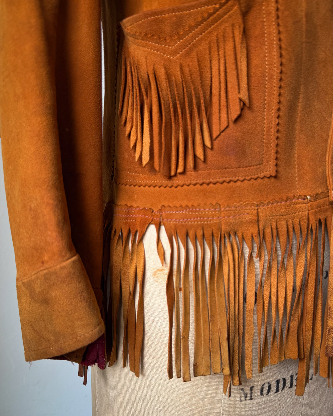 50s Brown Deerskin Western  Leather Fringe Jacket / S
