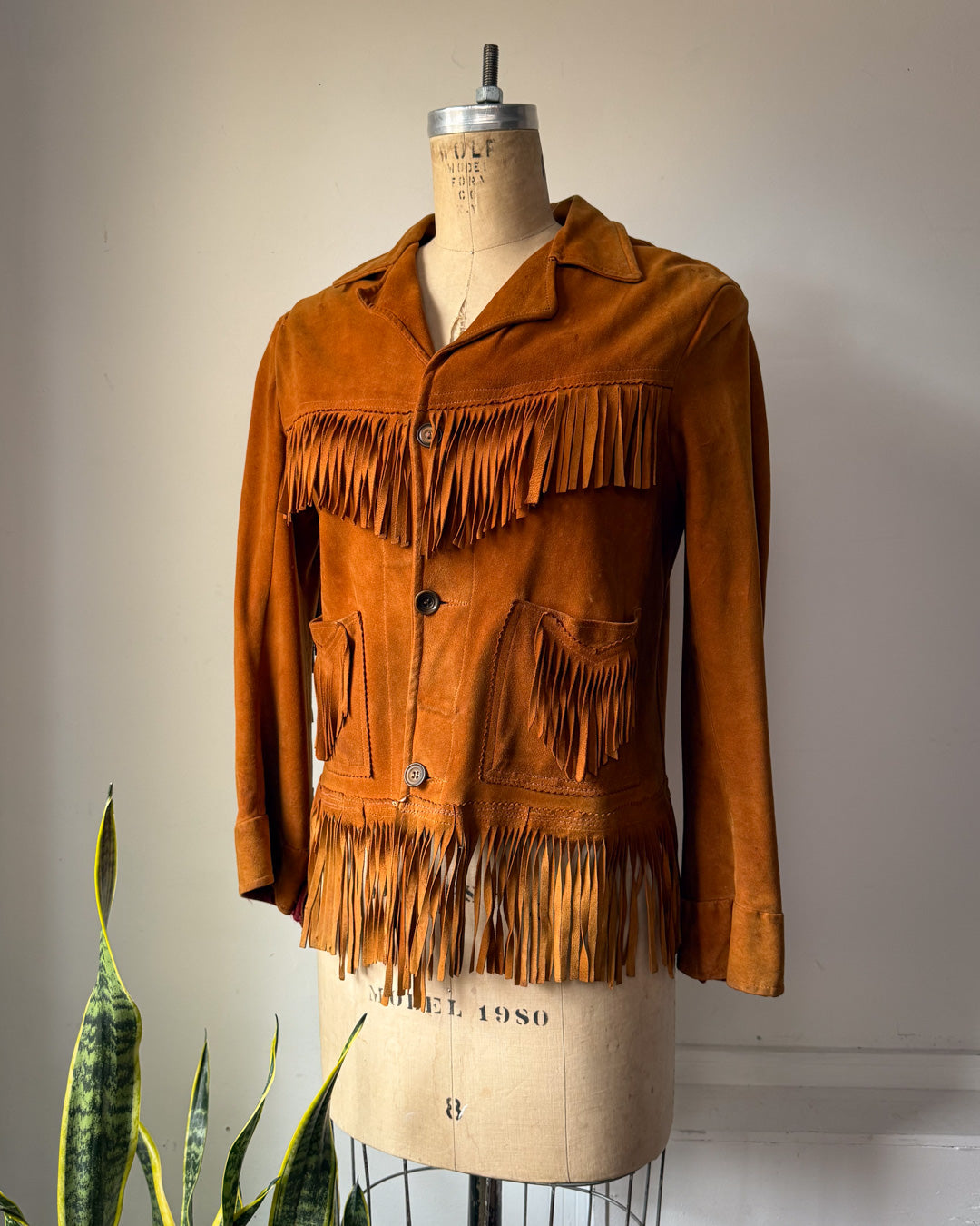 50s Brown Deerskin Western  Leather Fringe Jacket / S