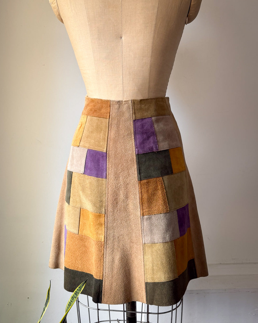 70s Colorful Patchwork Suede Mini Skirt / XS