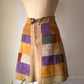 70s Colorful Patchwork Suede Mini Skirt / XS