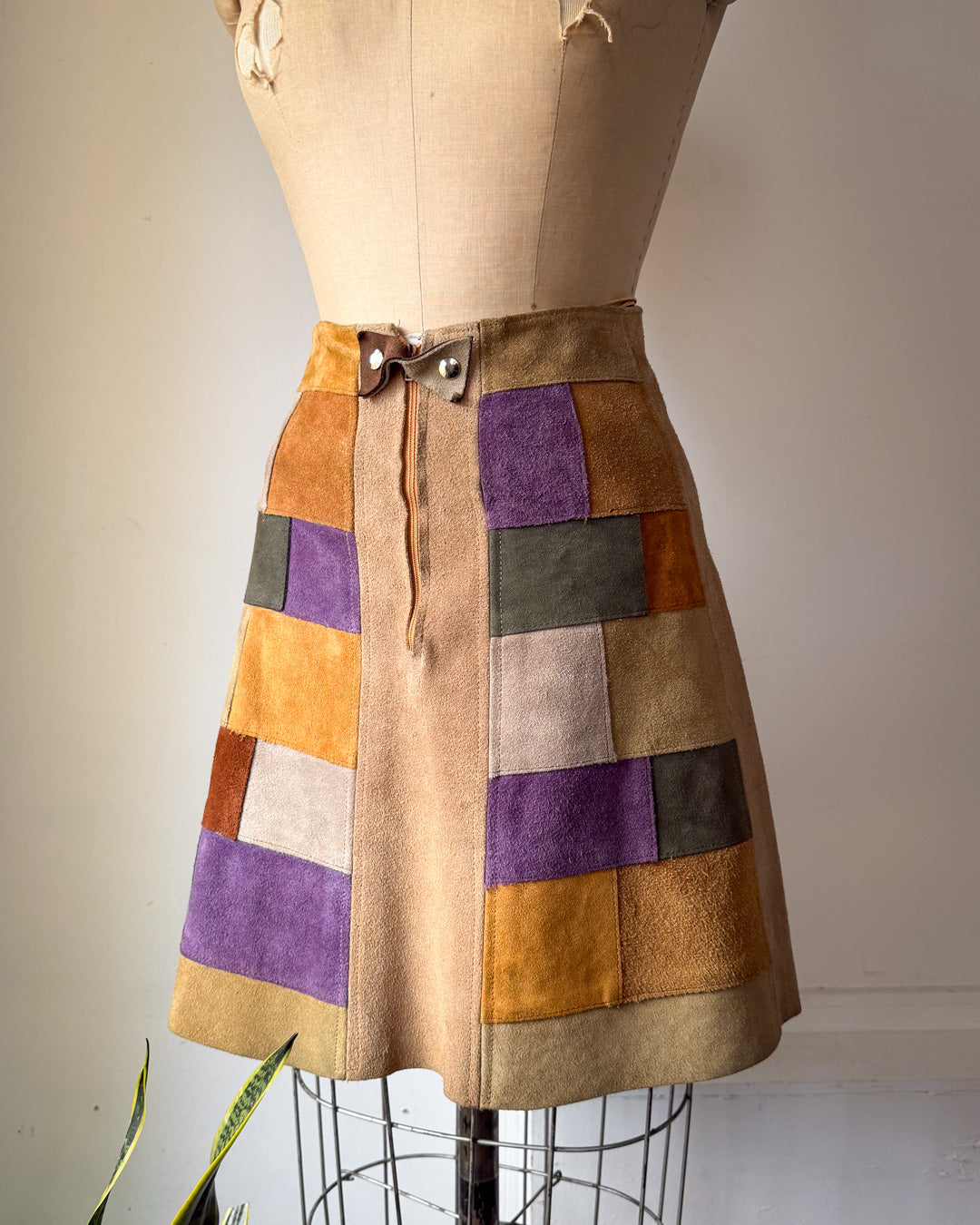 70s Colorful Patchwork Suede Mini Skirt / XS