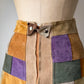 70s Colorful Patchwork Suede Mini Skirt / XS