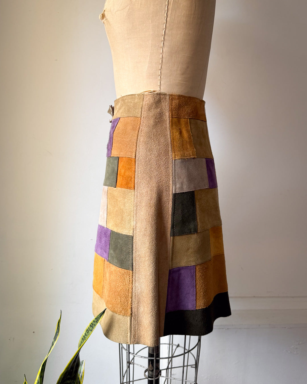 70s Colorful Patchwork Suede Mini Skirt / XS