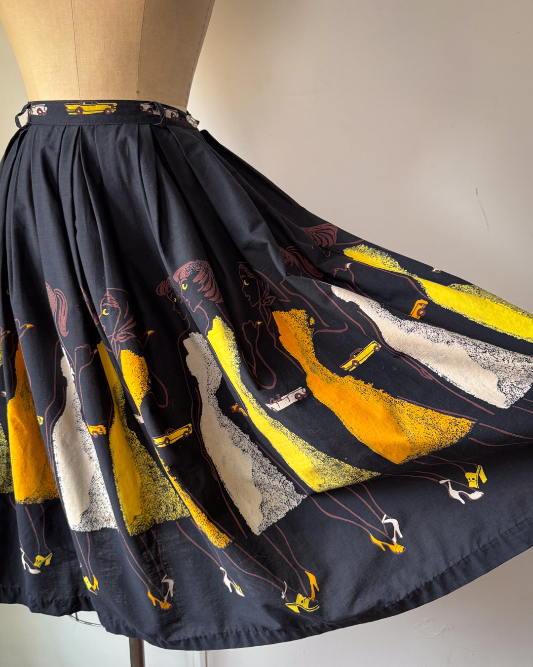 50s Hitchhiking Ladies Novelty Cotton Skirt / XS