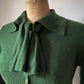 50s Green Cashmere Knit Tie Neck Cardigan / M