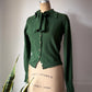 50s Green Cashmere Knit Tie Neck Cardigan / M