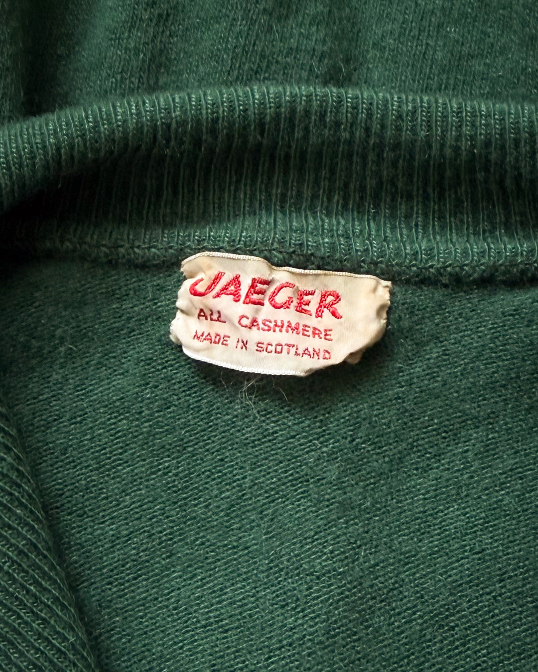 50s Green Cashmere Knit Tie Neck Cardigan / M