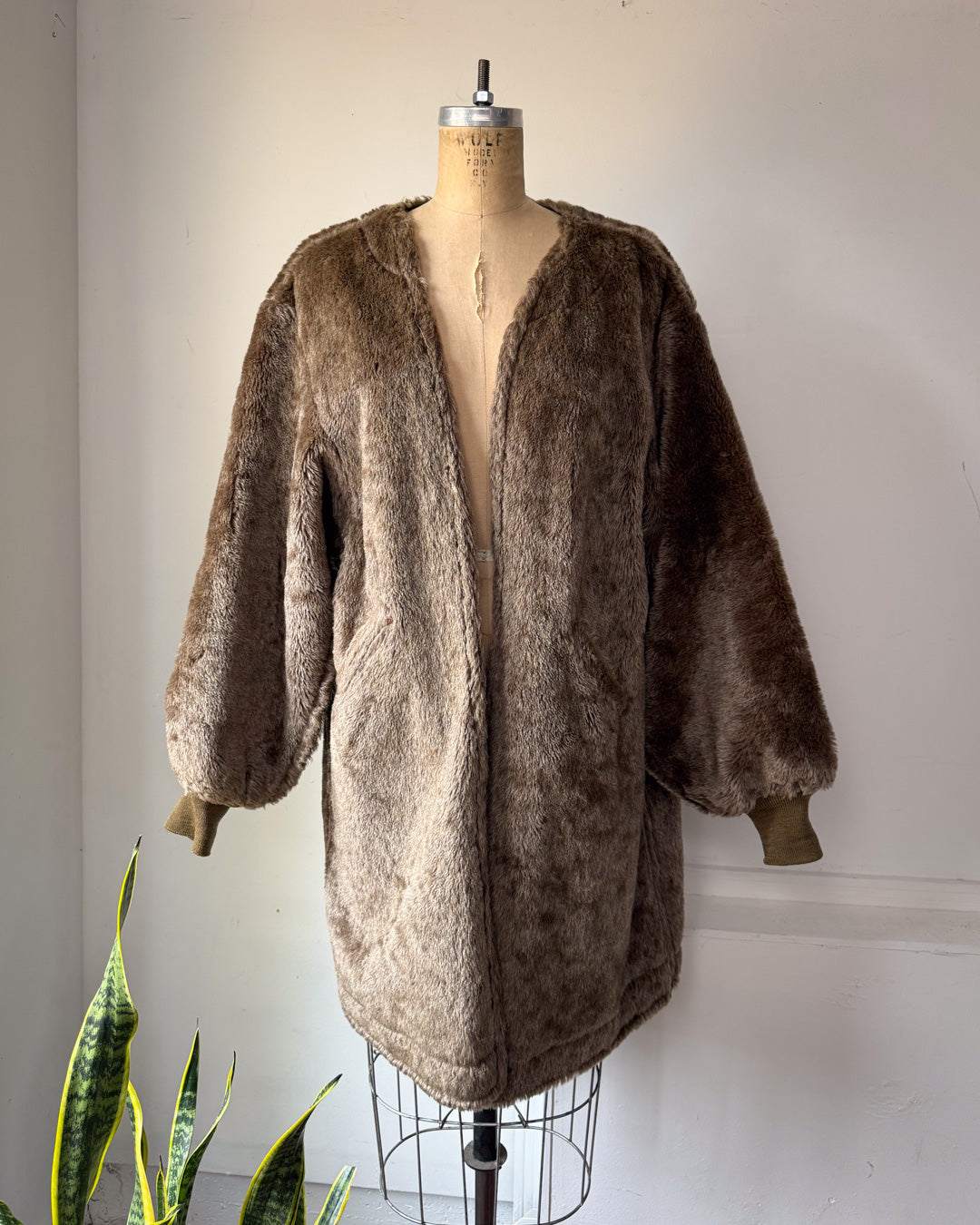 50s Mohair Wool Balloon Sleeve Military Liner Jacket / OSFM