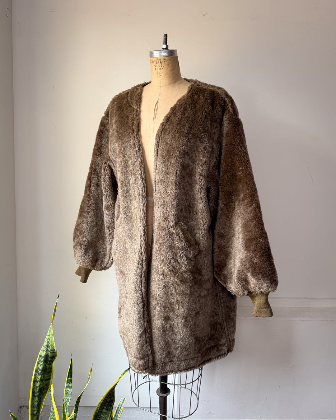 50s Mohair Wool Balloon Sleeve Military Liner Jacket / OSFM