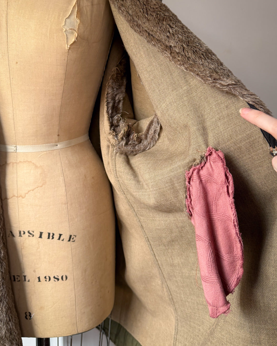 50s Mohair Wool Balloon Sleeve Military Liner Jacket / OSFM