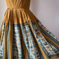 50s Ochre Novelty Print Sun Dress / M