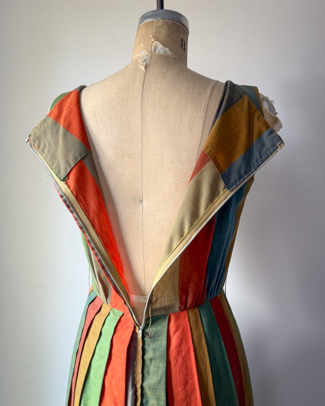 50s Autumnal Rainbow Stripe Dress / S